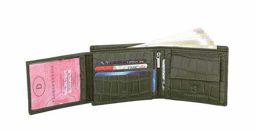 New Men's Green Colour Genuine Leather RFID Blocking Bi-fold Wallet - Picture 4 of 5