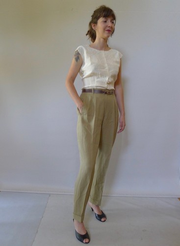 Vintage retro 80s 10 S 40 Philippe Adec khaki cotton womens pants France - Picture 3 of 5