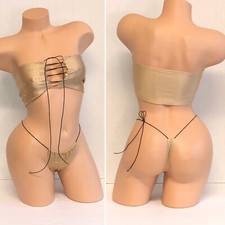 Exotic dancewear-Silky Beige Bandeau Lace-up Front