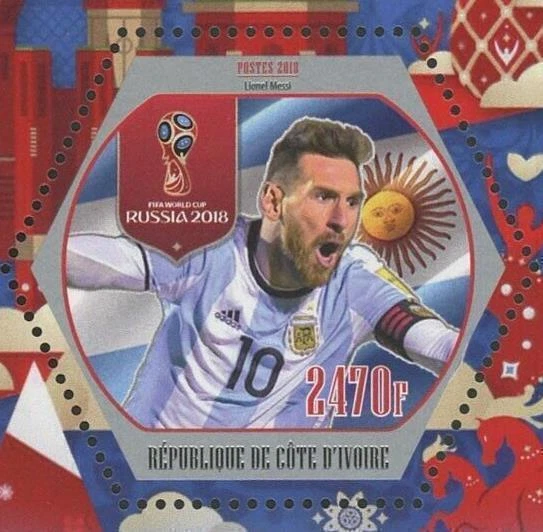 Cote D'Ivoire Messi Russia World Cup 2018 Soccer Sport Souvenir Sheet Mint NH - Image 4 of 4