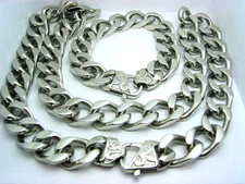 Heavy Men's Curb Cuban Chain Necklace Bracelet Jewelry Set 15mm Stainless Steel