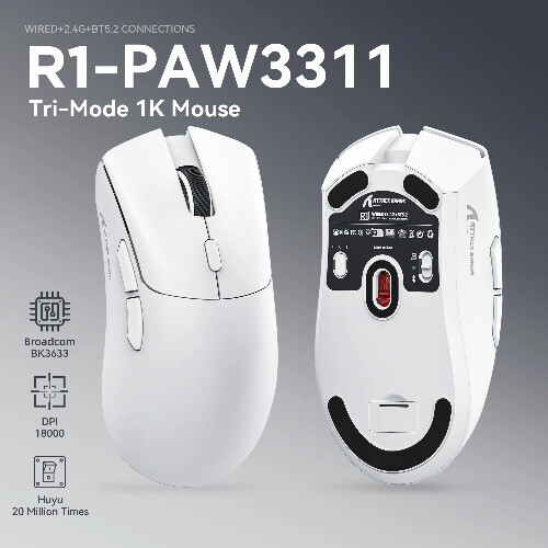 R1 1000Hz Bluetooth Gaming Mouse with Tri-Mode Connectivity for Seamless Performance
