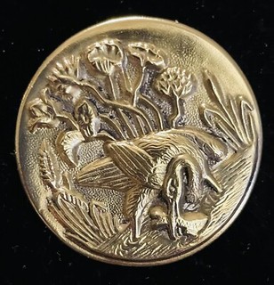 Ex Rare antique Brass HERON CATCHING FISH Button Ca. 1880s/1890s