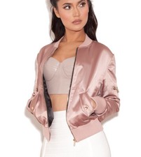 House Of Cb Jacket Size M Satin Pink Bomber Medium Uk 10 Dusty Rose Zip Up