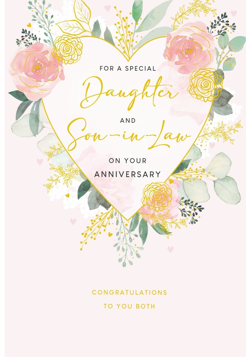 Daughter &amp; Son in law Anniversary Card Heart Foil Finish Lovely 