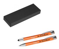 Schreibset Mit Namensgravur - Touchpen + Kugelschreiber - Orange (Matt)