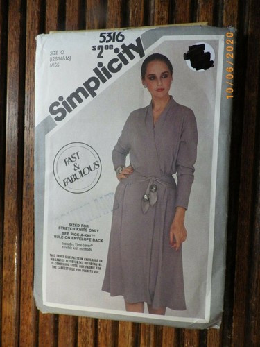 5316 Simplicity Pullover Mock-Wrap Dress Sz 12 14 16 Uncut