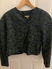 VTG Michii Moon For Sanyo Crop Blazer Wool Jacket Sz 12 Japan Green Blue Floral