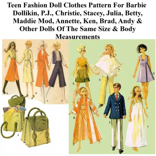 Barbie  & Ken Doll Clothes and Carry All Vintage Sewing Pattern