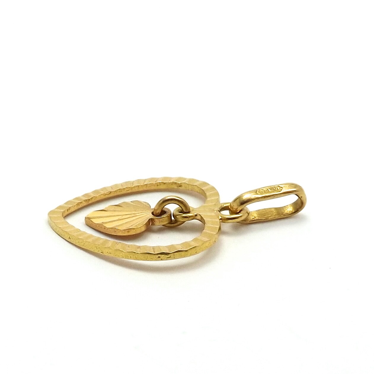 Solid 18k Gold Dangle Floating Open Heart Charm P… - image 3