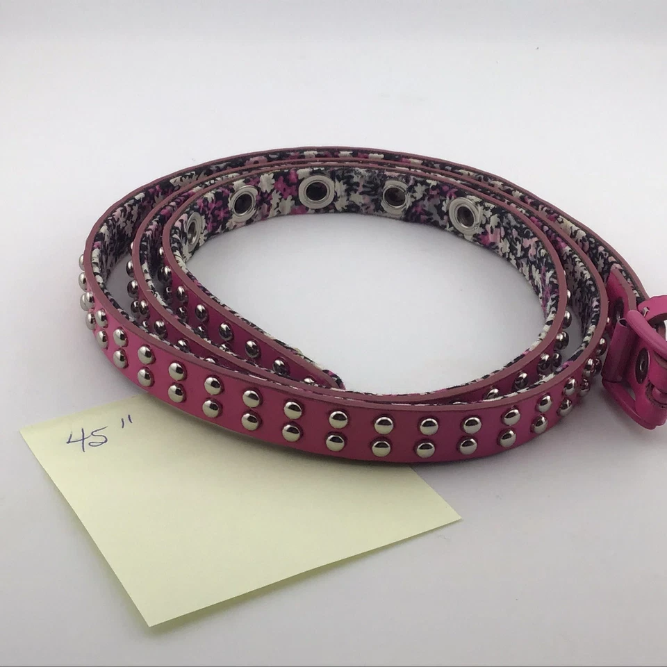 "Cinturón rosa y plata tachuelas florales interiores ajustables 45"" hebilla de metal estrecha con" Foto 4 de 4