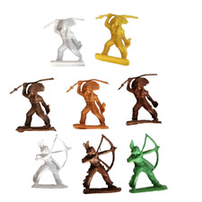 Vintage Wild West Indians Toy Plastic Figures 1/32 Hong Kong Multicolor Set of 8