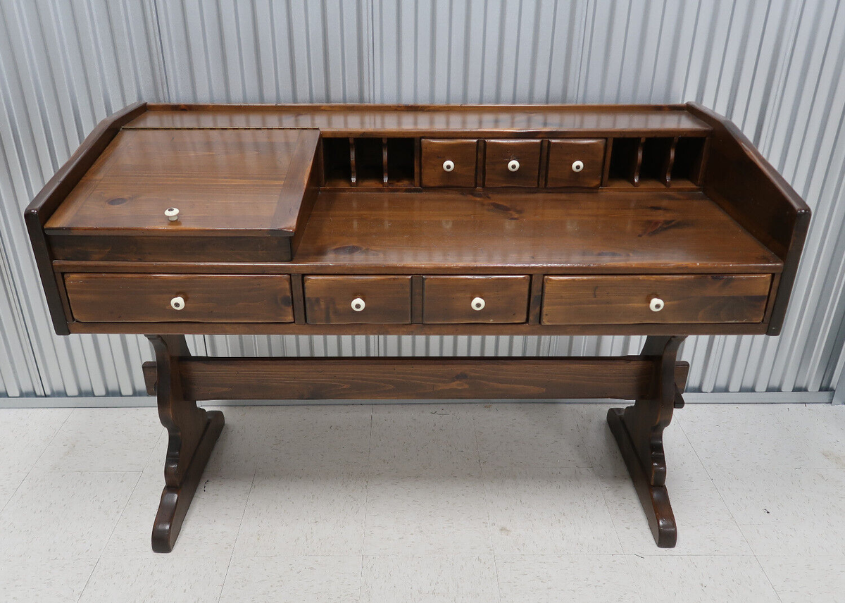 Ethan Allen Old Tavern Antiqued Pine Trestle Desk # 12-9506 | eBay