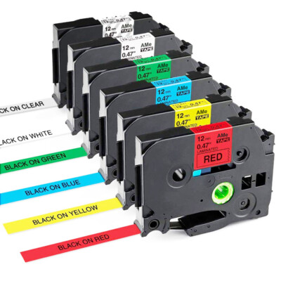 6x Etikettenband  für Brother P-Touch TZe231 12mm  TZ-231 TZ-131 431 531 631 731
