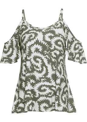 Off-Shoulder-Shirt Gr. 32/34 Oliv Graphisch Bedruckt Neu Damenshirt Tunika