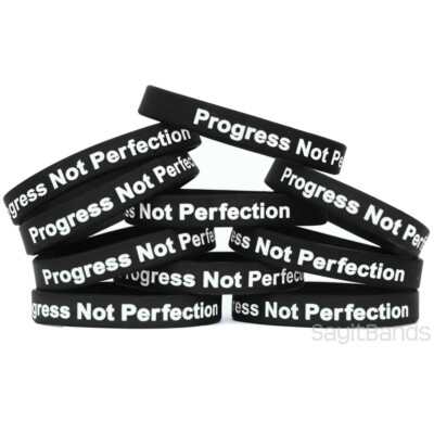 10 Progress Not Perfection Wristbands, Motivation Inspiration Recovery Bracelets