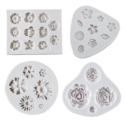 SHSHbuy 5 Moules Silicone Fleurs – Roses Et Feuilles 3D – Pour Fondant, Chocolat, Jelly, Gâteau Décoration