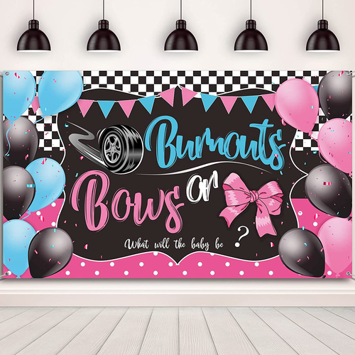 Irenare Burnouts or Bows Gender Reveal Decoration, Baby Shower Backdrop with Rop