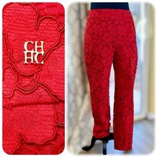 EUC Carolina Herrera Red Lace Straight Leg Trouser Pants