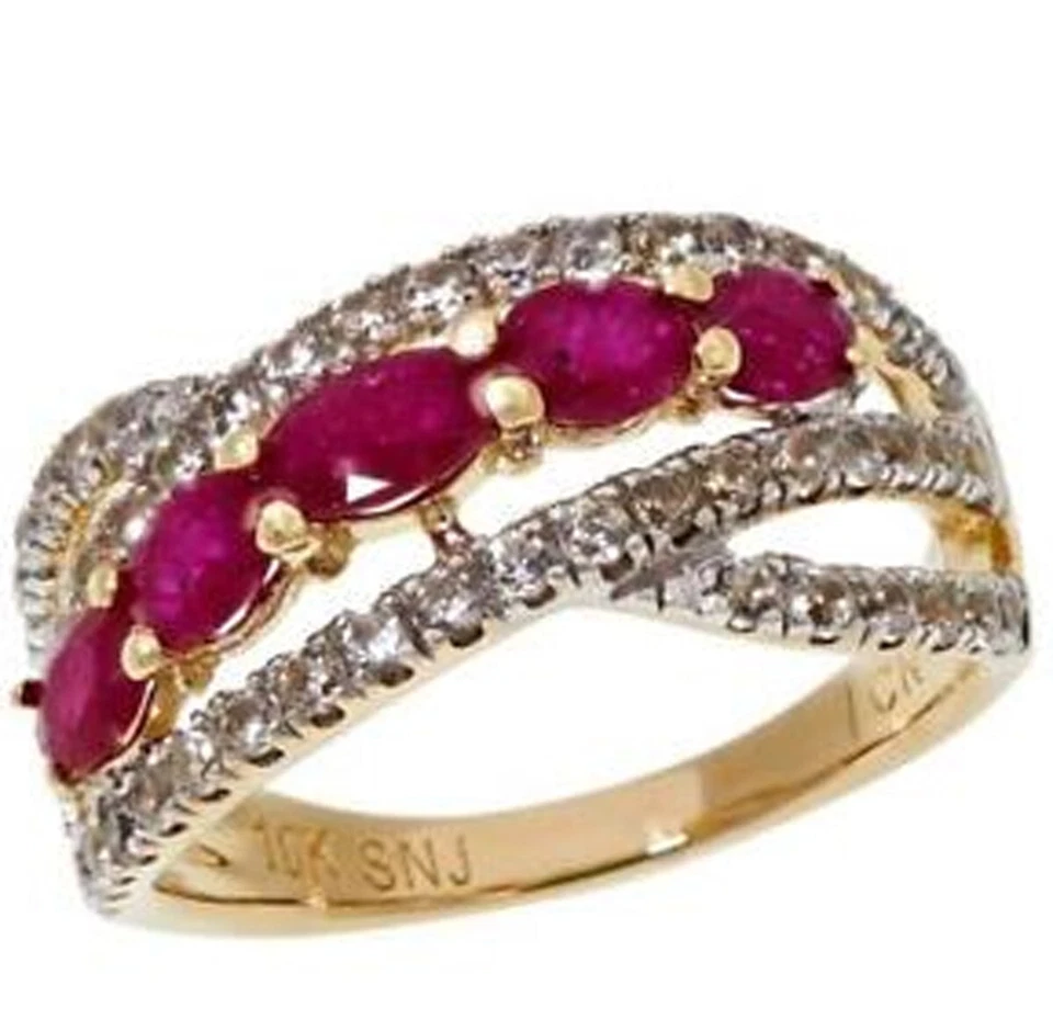 Anillo Colleen Lopez Oro 10K Genuino Rojo RUBÍ y Circón Blanco Anillo Talla 9 Foto 3 de 4