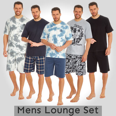 Mens Pyjama Set Short Sleeved T-shirt 