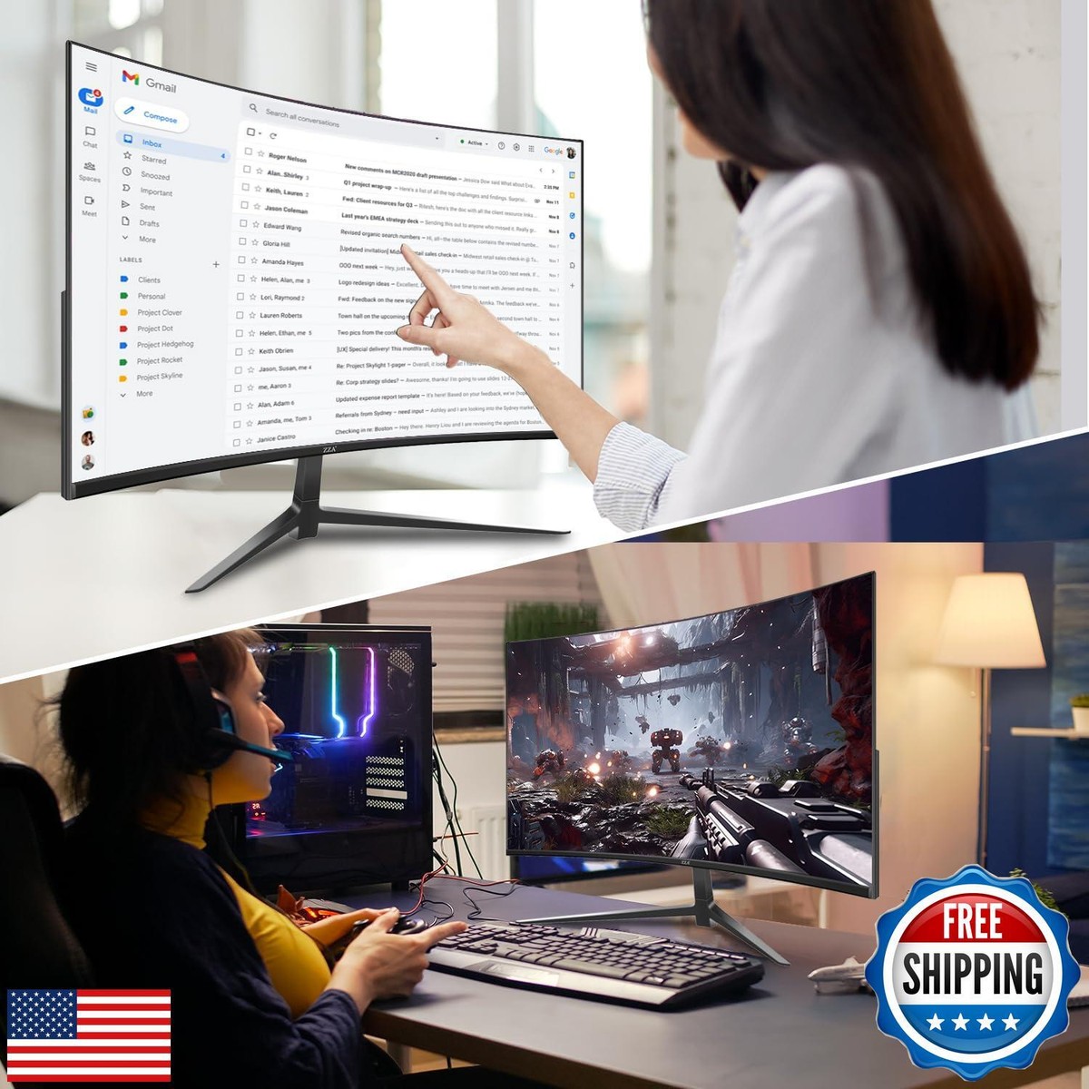 ZZA 27 inch Curved Monitor with 2K 2560 x 1440|75hz Computer