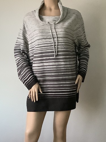T By TALBOTS (Talla 2X) Gris Rayas Dibujar Cuerda Cuello Embudo Tejido Túnica Sudadera - Imagen 9 de 14