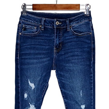 KanCan womens distressed skinny jeans juniors 3 / 25 waist stretch dark wash