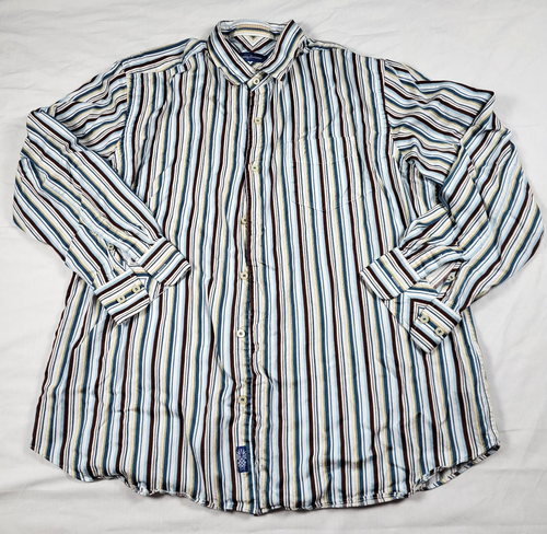 Tommy Bahama Shirt XL Vertical Stripe Button Down 100% Silk Casual Beach Preppy