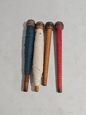 Set 4 Antique Metal Wood Textile Wool Thread Yarn Sewing Spindle Spool Bobbins