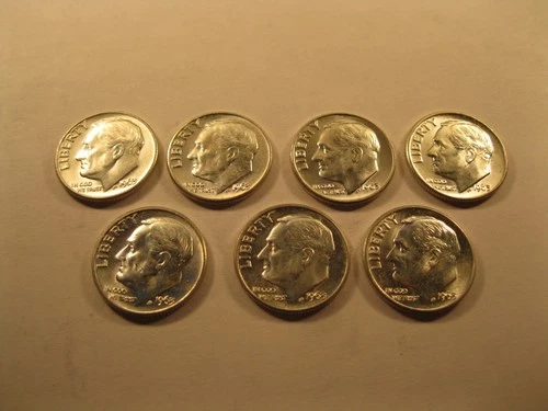 Roosevelt silver dimes (7) 1963-S Unc.