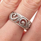Jezlaine 925 Sterling Silver Vintage Floral Scroll Oxidized Band Ring Size 8.5