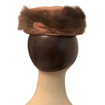 Vintage Brendel Fur Trim Cocktail Hat Blush Satin Mid  display picture 2