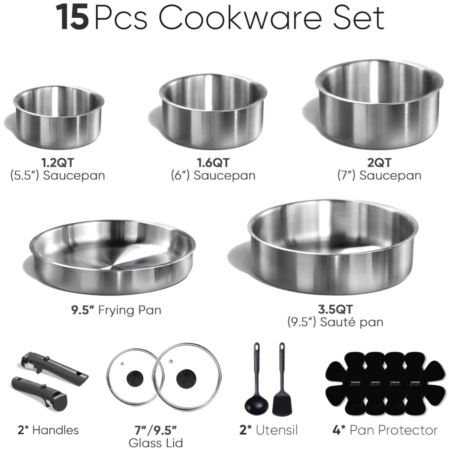 Carote Pots and Pans Set, Induction Kitchen Cookware, 15pcs