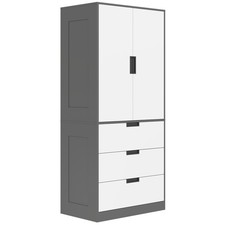 HOMCOM 2 Door Wardrobe Modern Wardrobe with 3 Drawer and Hanging Rod, Grey