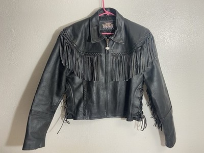 RARE MAS Leather Black Fringe Motorcycle Jacket Genuine Leather Women s L