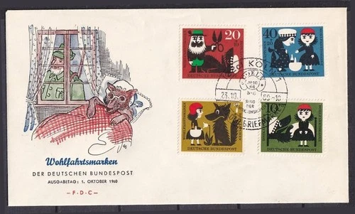 w1918/ Germany Grimms Fairy Tales Little Red Riding Hood w/Wolf FDC Cover 1960