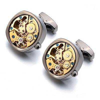 Manschettenknöpfe Mechanische Cufflinks sichtbares Uhrwerk Vintage für Herren DE