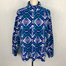 Eddie Bauer Womens Southwest Fleece 1/4 Zip Pullover Blue Geometric Print 2XL