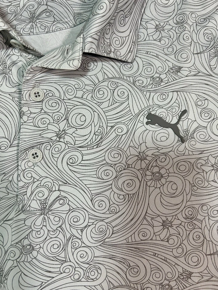 彪马 MATTR Gust O' Wind 男式短袖高尔夫 Polo 衫 XL 灰色 AOP 弹性 — 第 4/4 张图片