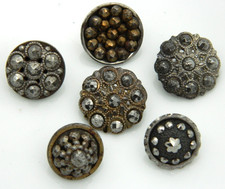 Lot of 6 Antique Vintage Buttons Metal with Cut Steels Mixed designs