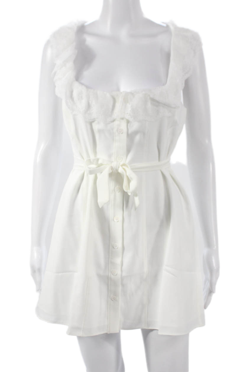 Guizio Women Mini Dress White Sleeveless Square Neck Button Polyester Size MFree Shipping in US $100+ Orders | $6.95 Orders Below