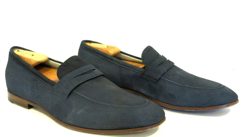 Men's Scarosso Gregory Navy Suede Half Strap Penny Loafers Size 42.5 EUR, 9.5 US