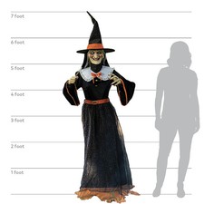 ✅ 7 Ft Animated Whimsical Witch With Led Lights, Moving Head & Talking Jaw ✅