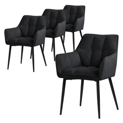 4x Chaise de salle à manger noir en tissu éponge pieds noir métalliques élégant - Photo 1/4