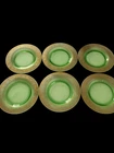 Lot of 6 Vintage Green Uranium Glass Plates – Etched Floral Pattern – 10” – Glow