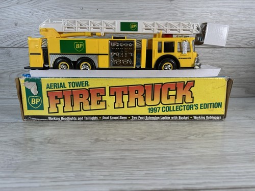 BP Yellow Fire Truck Aerial Tower 1997 Collector's Edition Ladder Siren Lights
