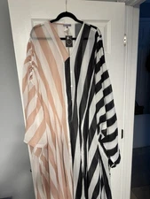 Couture Stripe Long Sleeve Button-Up Maxi Afghan