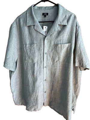 Express Shirt Men XL Solid Gray Button Up Short Sleeve lyocell, linen blend NWT