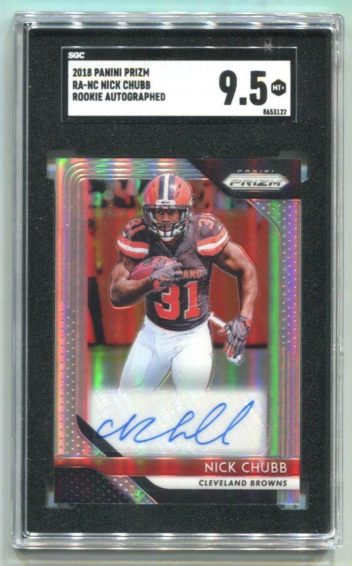 2018 Panini Prizm Nick Chubb Silver RC AUTO #RA-NC SGC 9.5 MINT+
